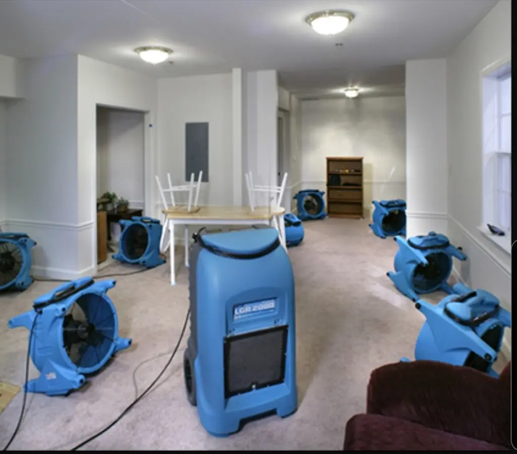 Air movers and dehumidifier setup for Water Damage Restoration in East Rancho Dominguez